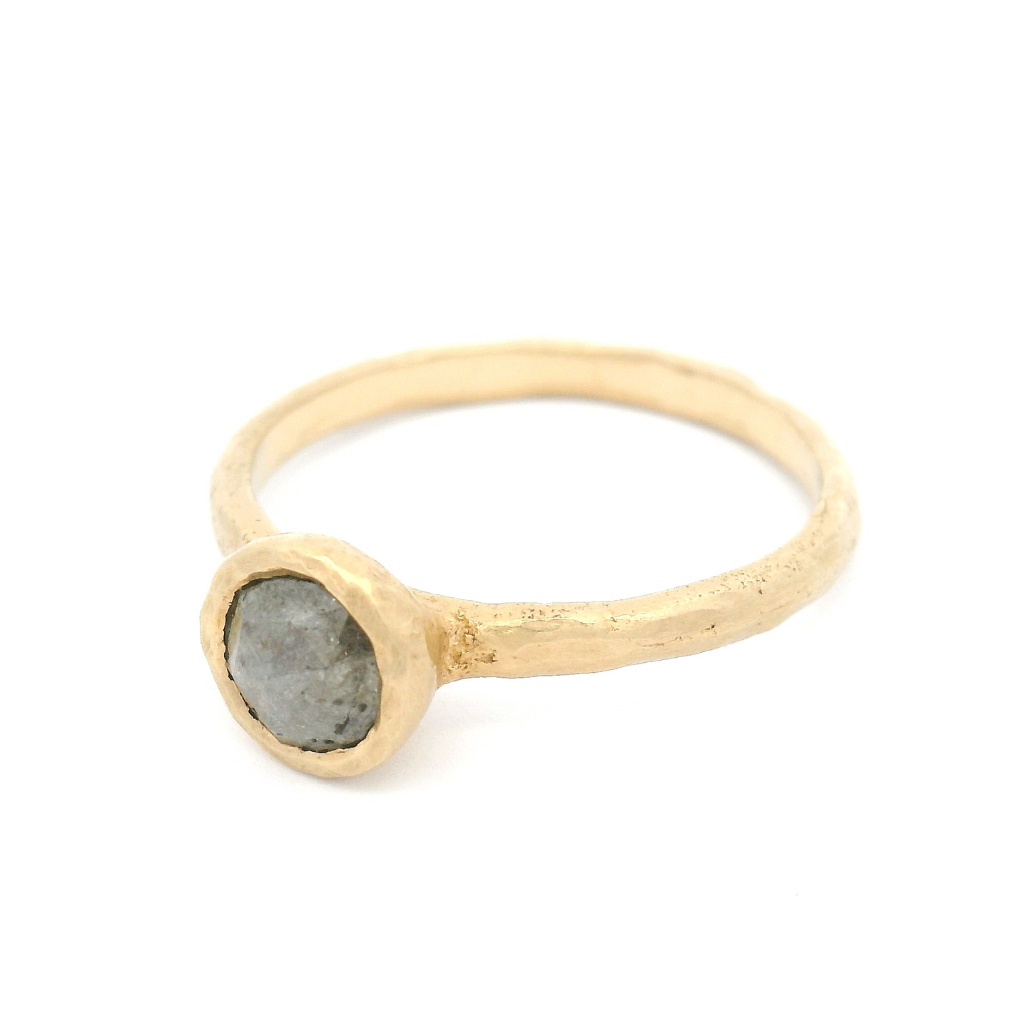 14k Yellow Organic Bezel-Set Solitaire with 0.60ct Grey Rose-Cut Diamond