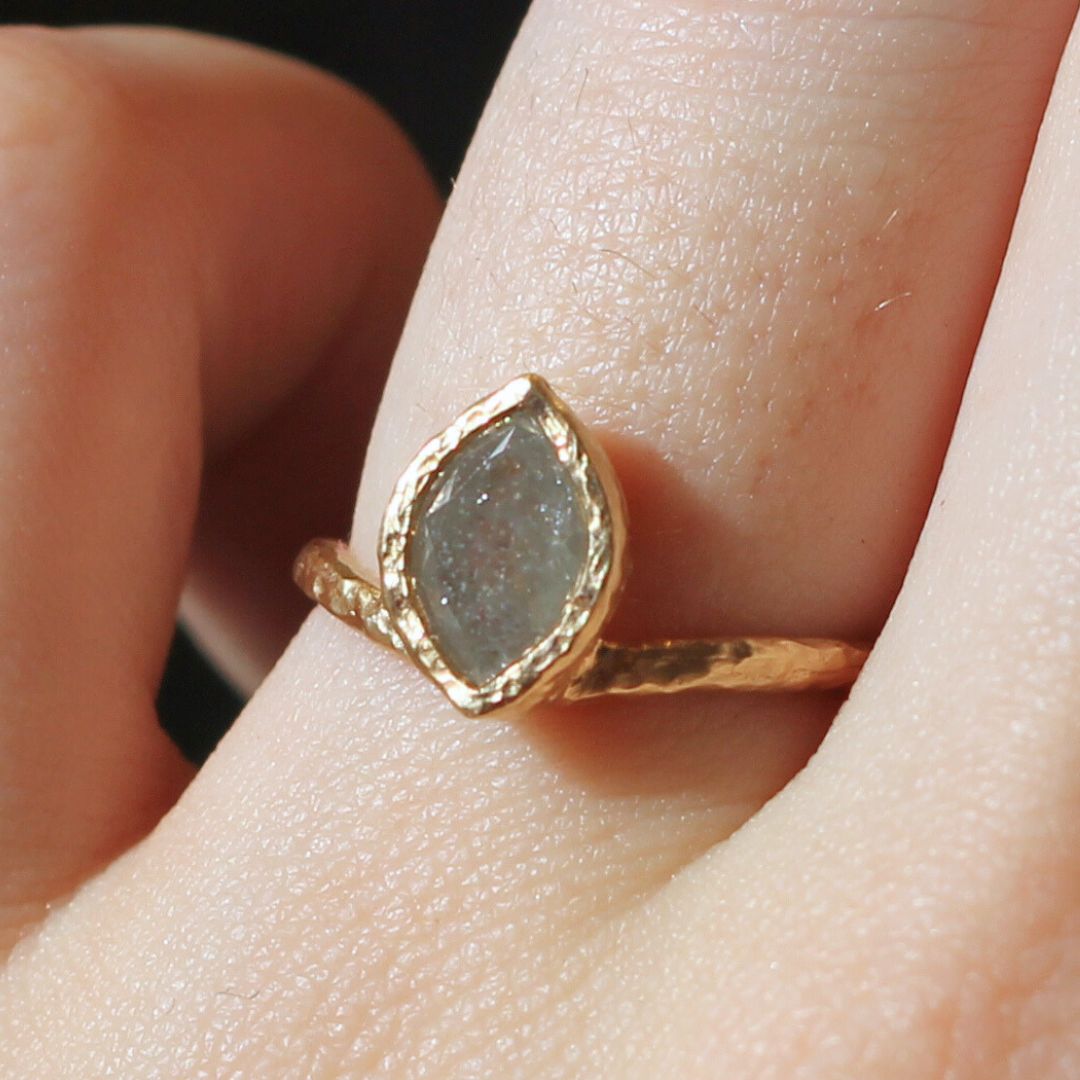 14k Yellow Organic Bezel-Set Solitaire with 1.25ct Marquise Grey Diamond