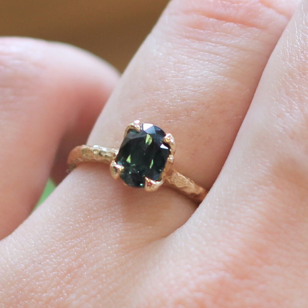 Green Sapphire Solitaire Leaf-y Engagement Ring