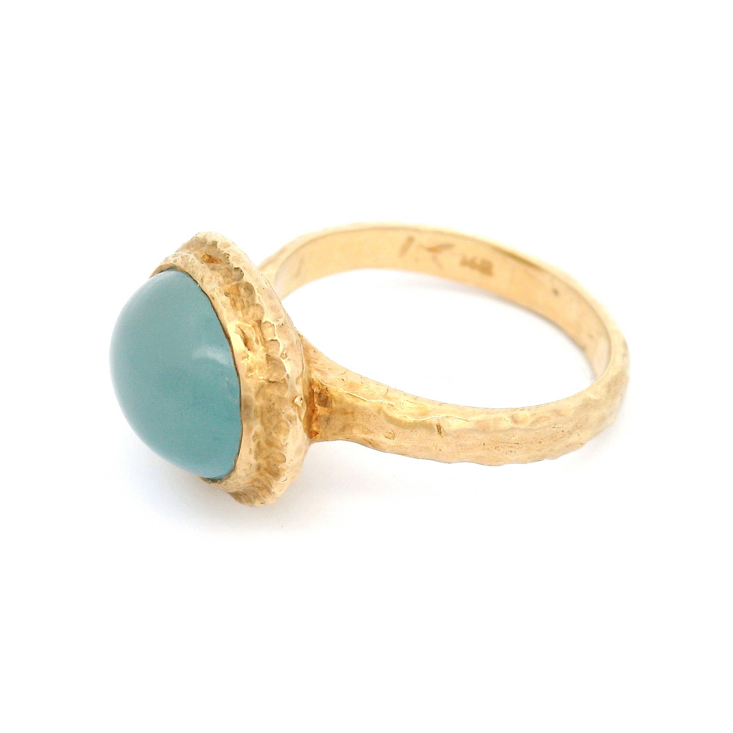 14k Yellow Textured Bezel-Set Solitaire with 4.03ct Cabochon Aquamarine