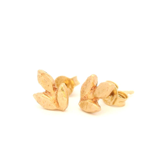 14k yellow organic leaf stud earrings