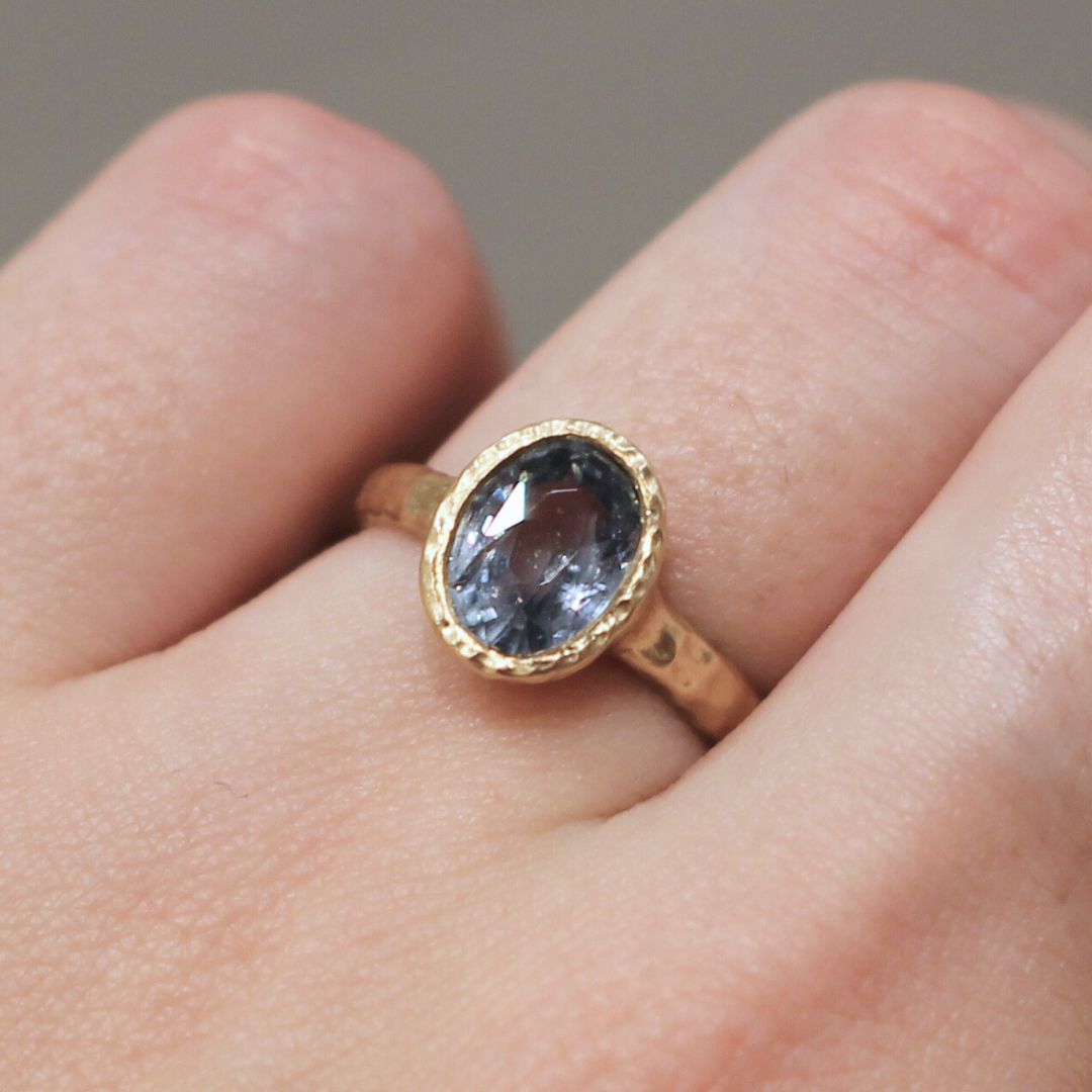 14k Yellow Textured Bezel-Set Solitaire with 2.73ct Blue Sapphire
