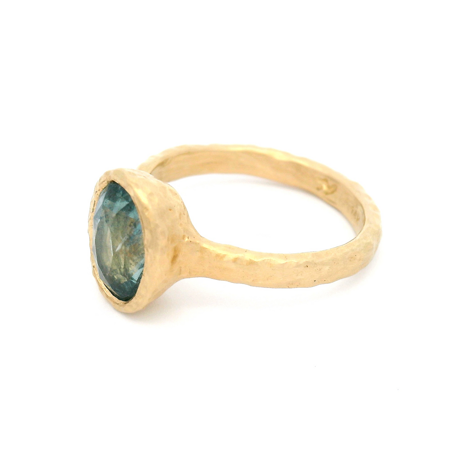 14k Yellow Textured Bezel-Set Solitaire with 2.73ct Blue Sapphire
