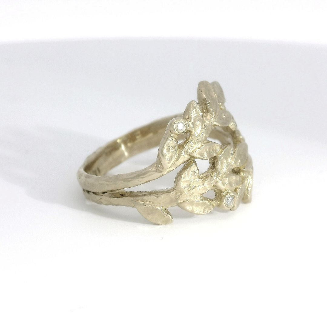 Golden Leaves Ring and Scattered Diamond Ring