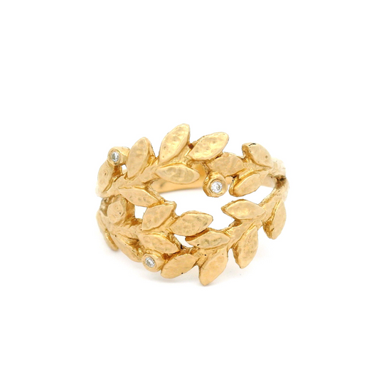 Golden Leaves Ring and Scattered Diamonds Ring