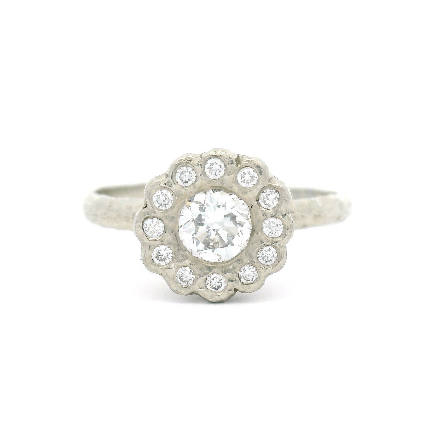 14k White Engagement Ring with 0.38ct Diamond and Accent Diamond Halo