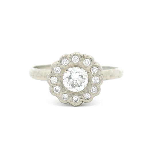 14k White Engagement Ring with 0.38ct Diamond and Accent Diamond Halo