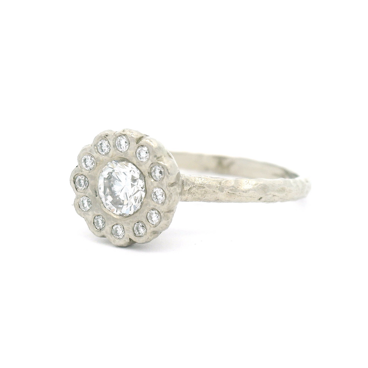 14k White Engagement Ring with 0.38ct Diamond and Accent Diamond Halo