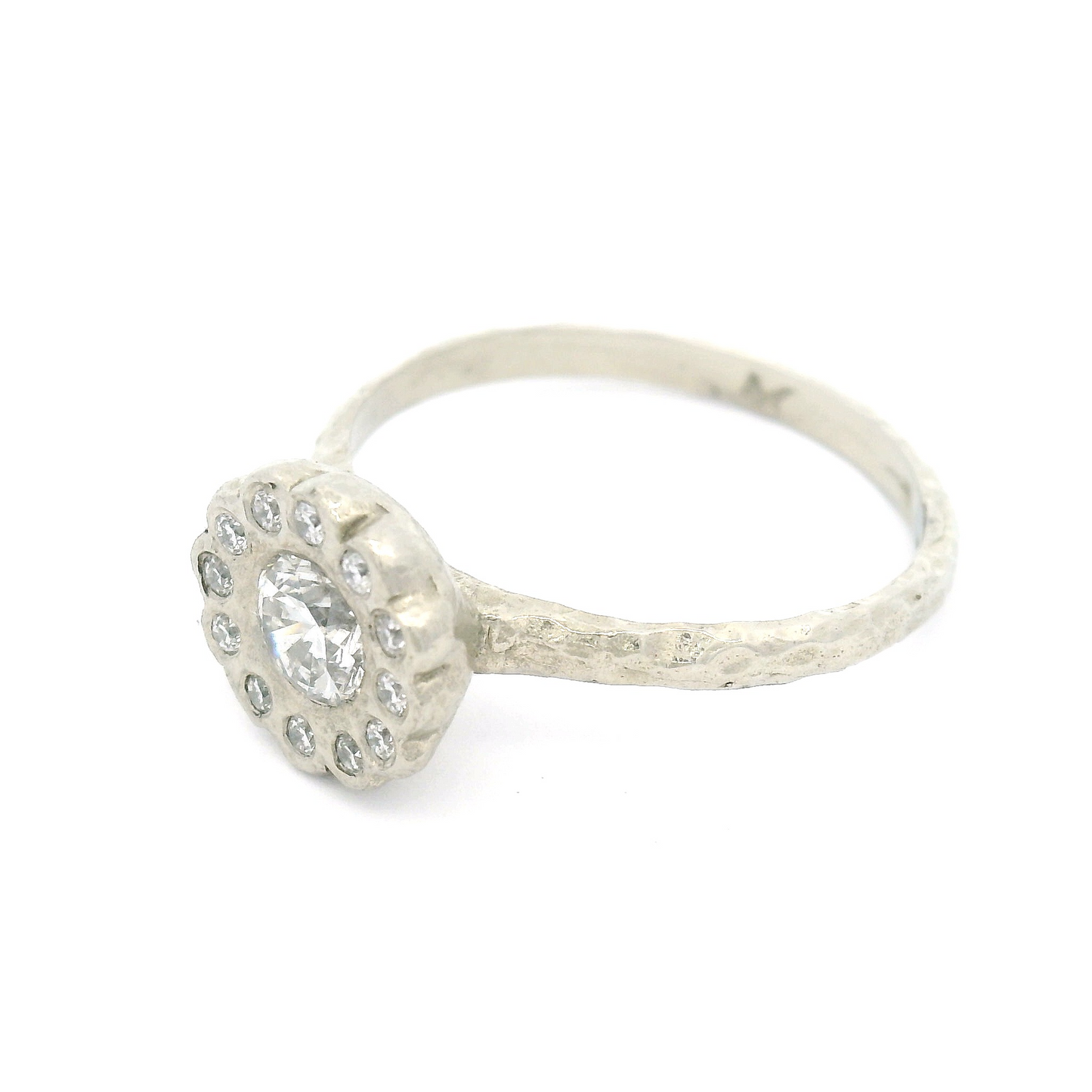 14k White Engagement Ring with 0.38ct Diamond and Accent Diamond Halo