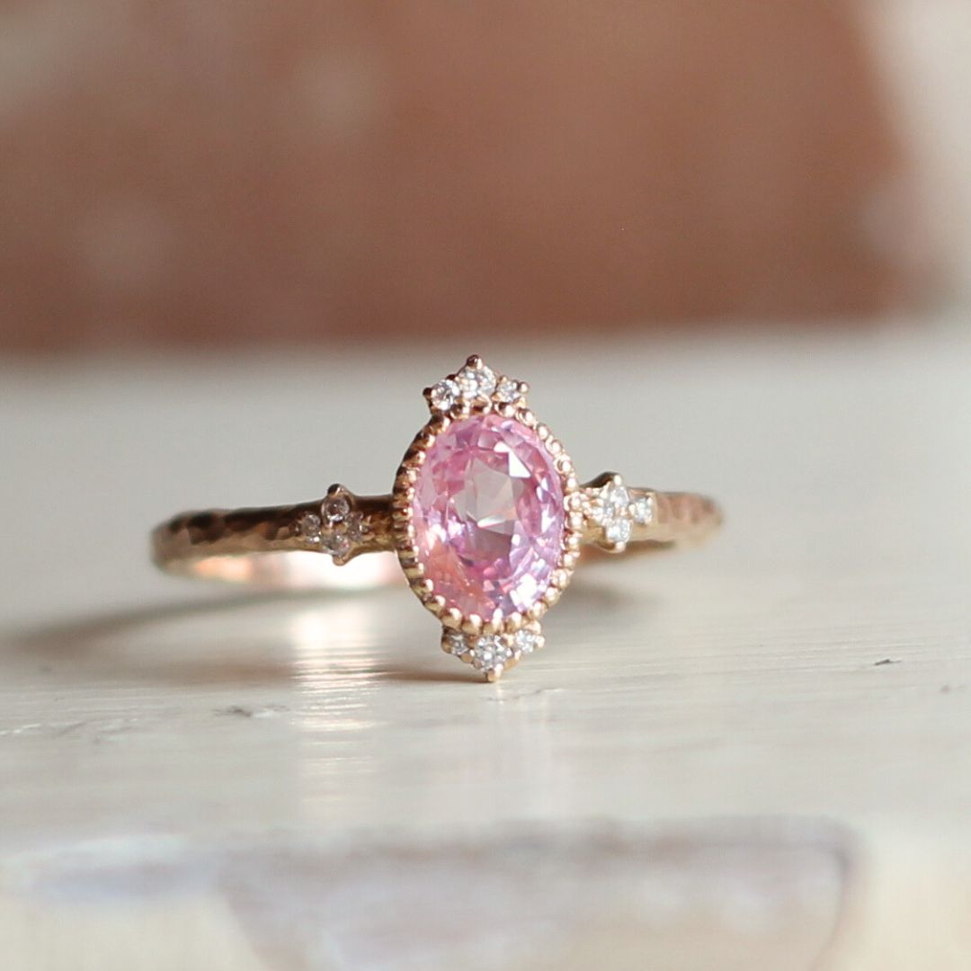 14k Rose Gold Engagement Ring with 1.06ct Pink Sapphire and Accent Diamonds