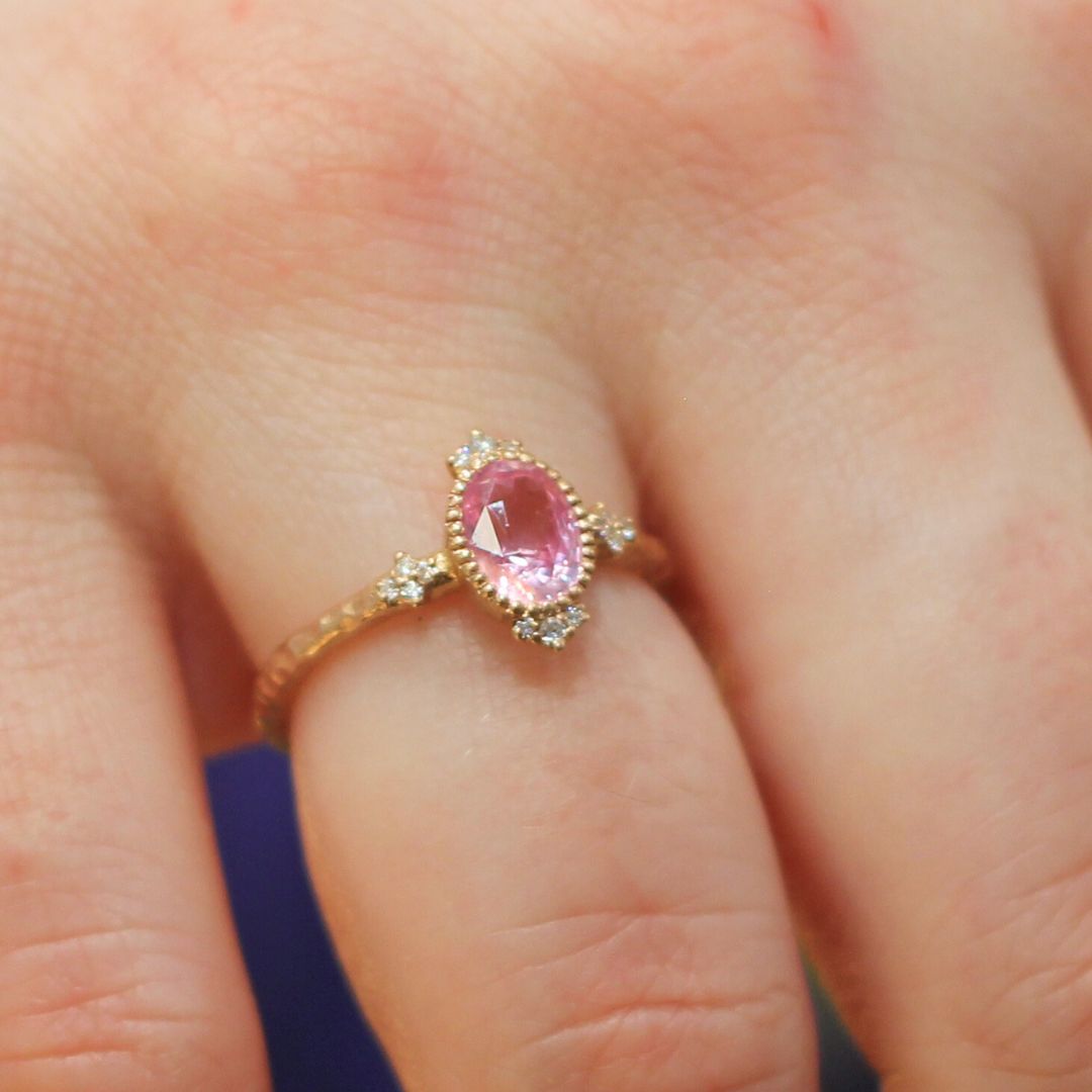 14k Rose Gold Engagement Ring with 1.06ct Pink Sapphire and Accent Diamonds