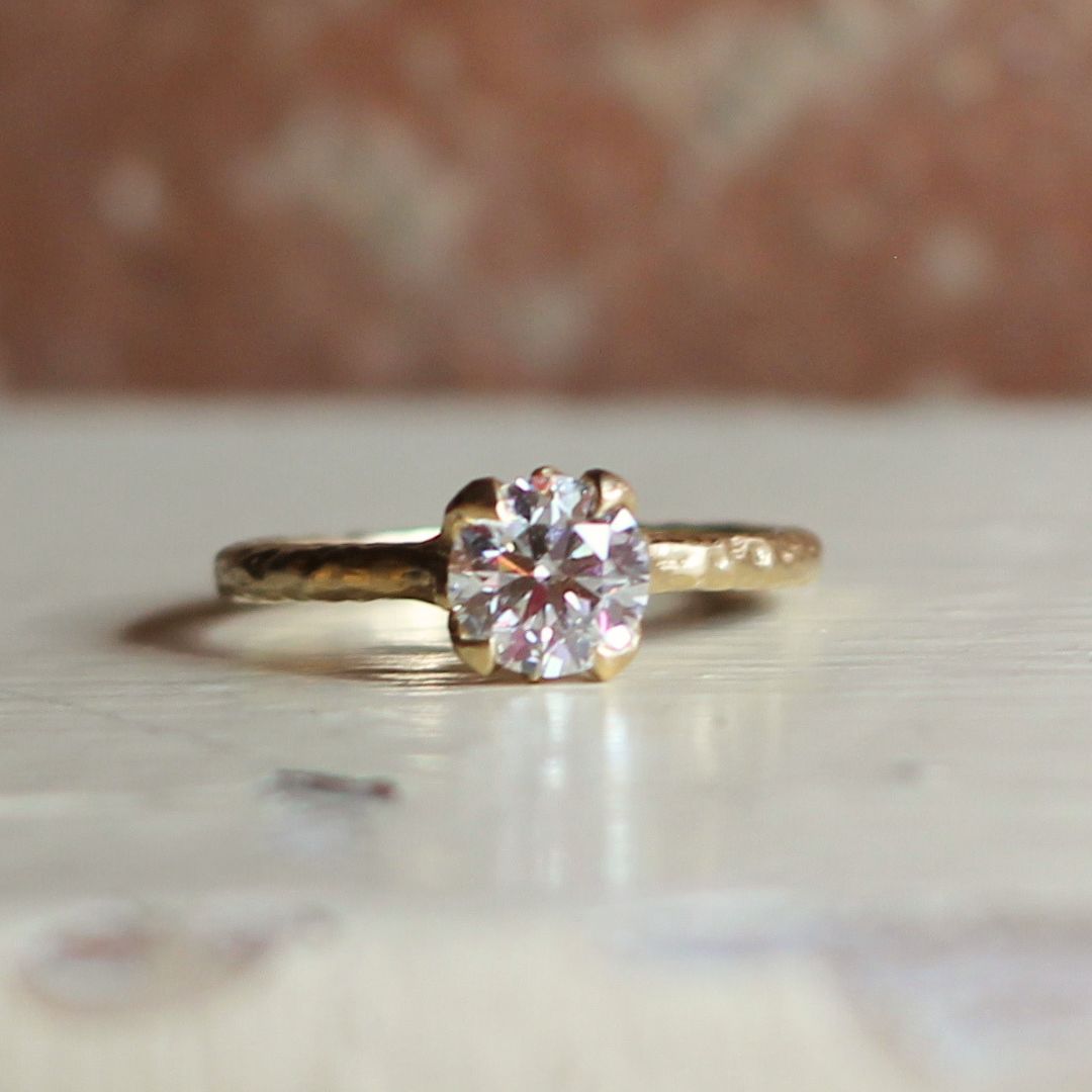 14k Yellow Organic Solitaire with 0.97ct Lab-Grown Diamond