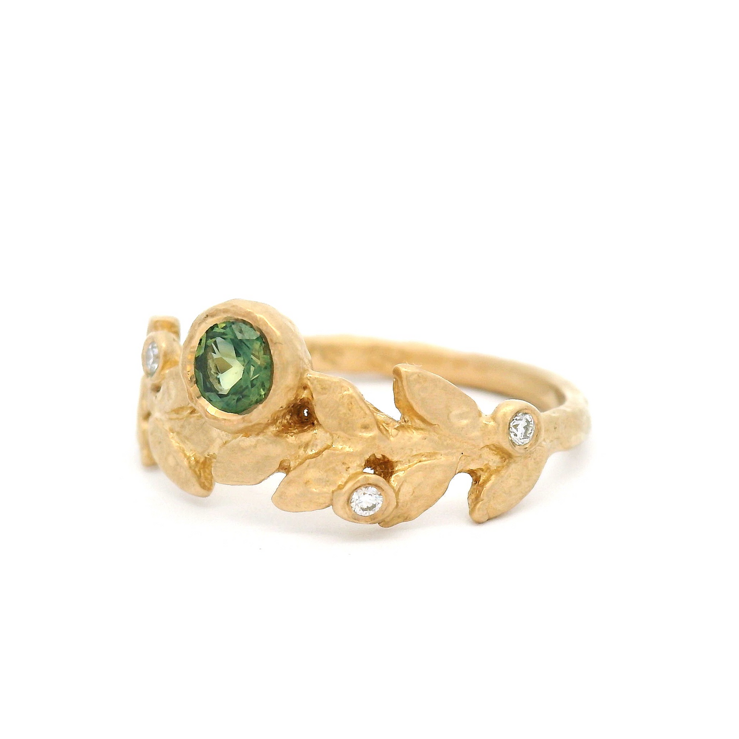 14k Yellow Organic Ring with 0.28ct Green Sapphire and Diamond Accents