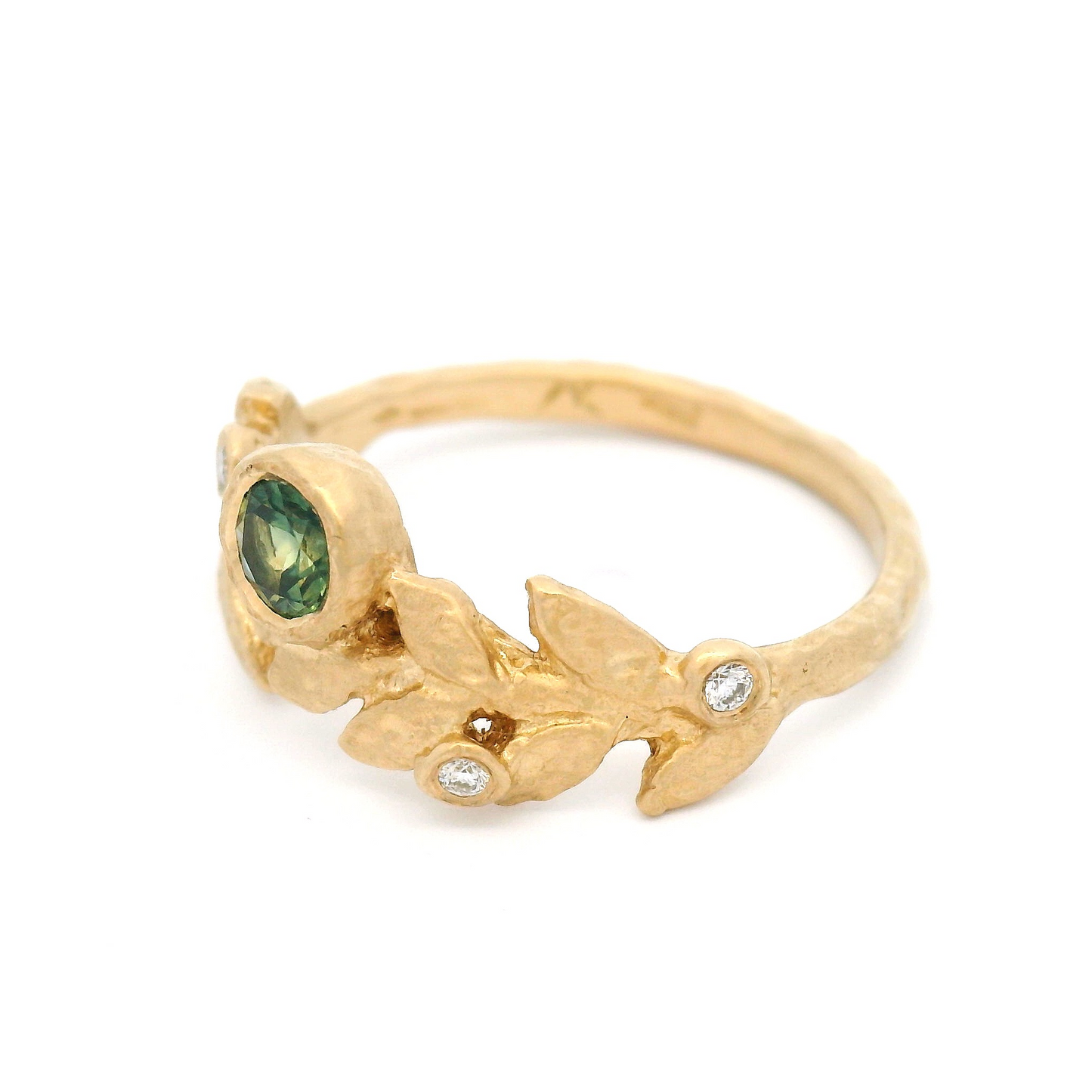 14k Yellow Organic Ring with 0.28ct Green Sapphire and Diamond Accents