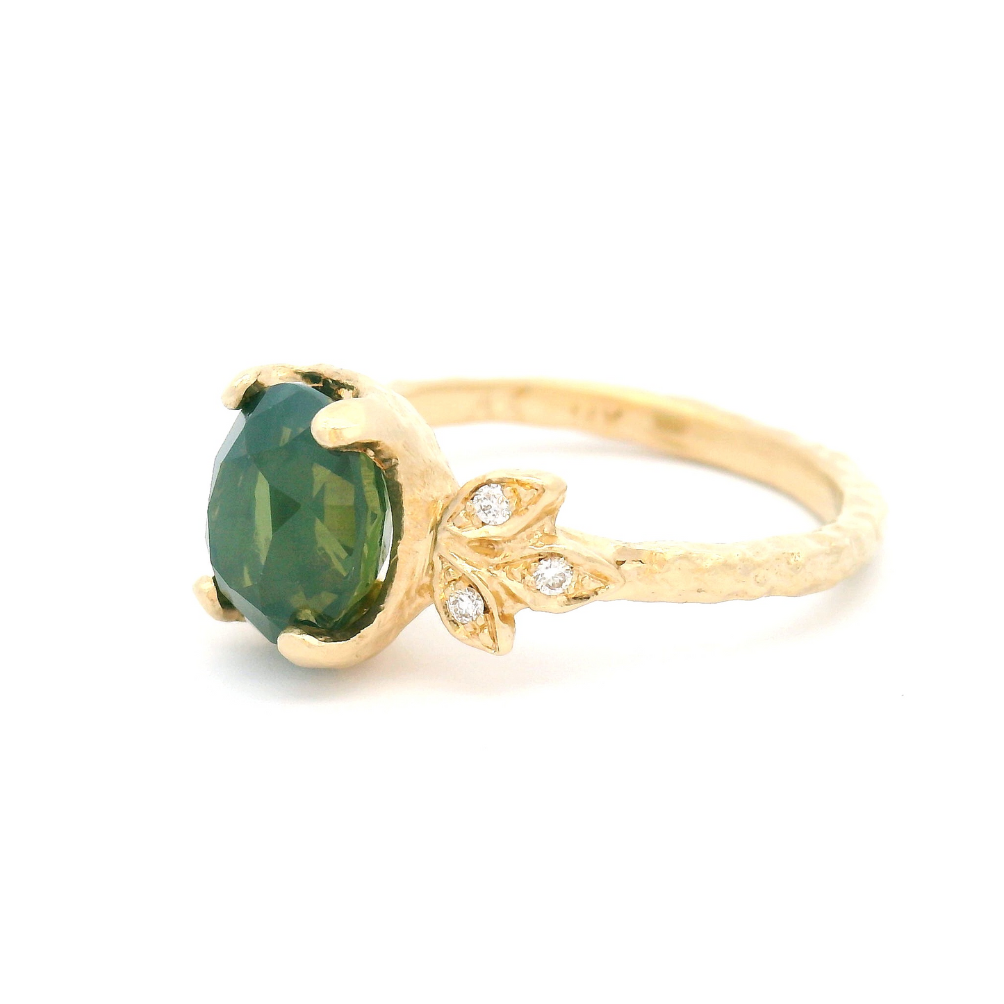 14k Yellow Organic Ring with 3.08ct Green Sapphire and Diamond Accents