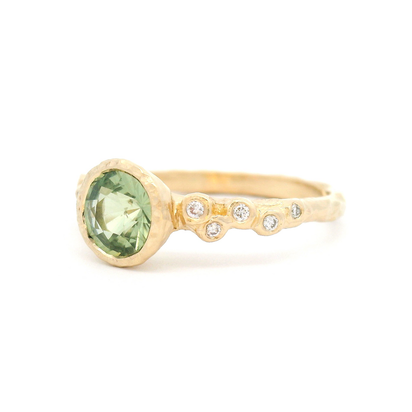 14k Yellow Organic Ring with 1.1ct Green Sapphire and Diamond Accents