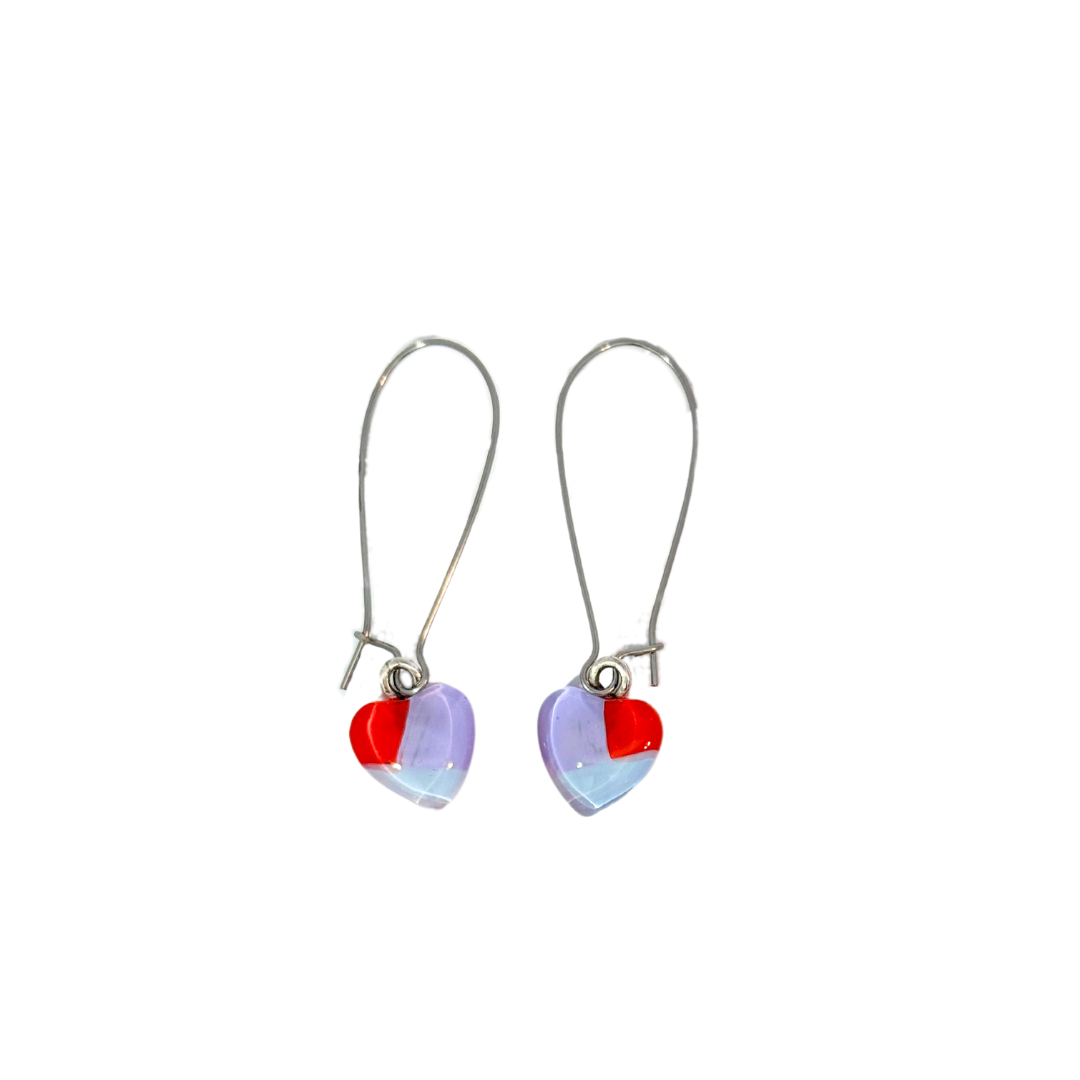 Purple & Red Heart Glass Earrings