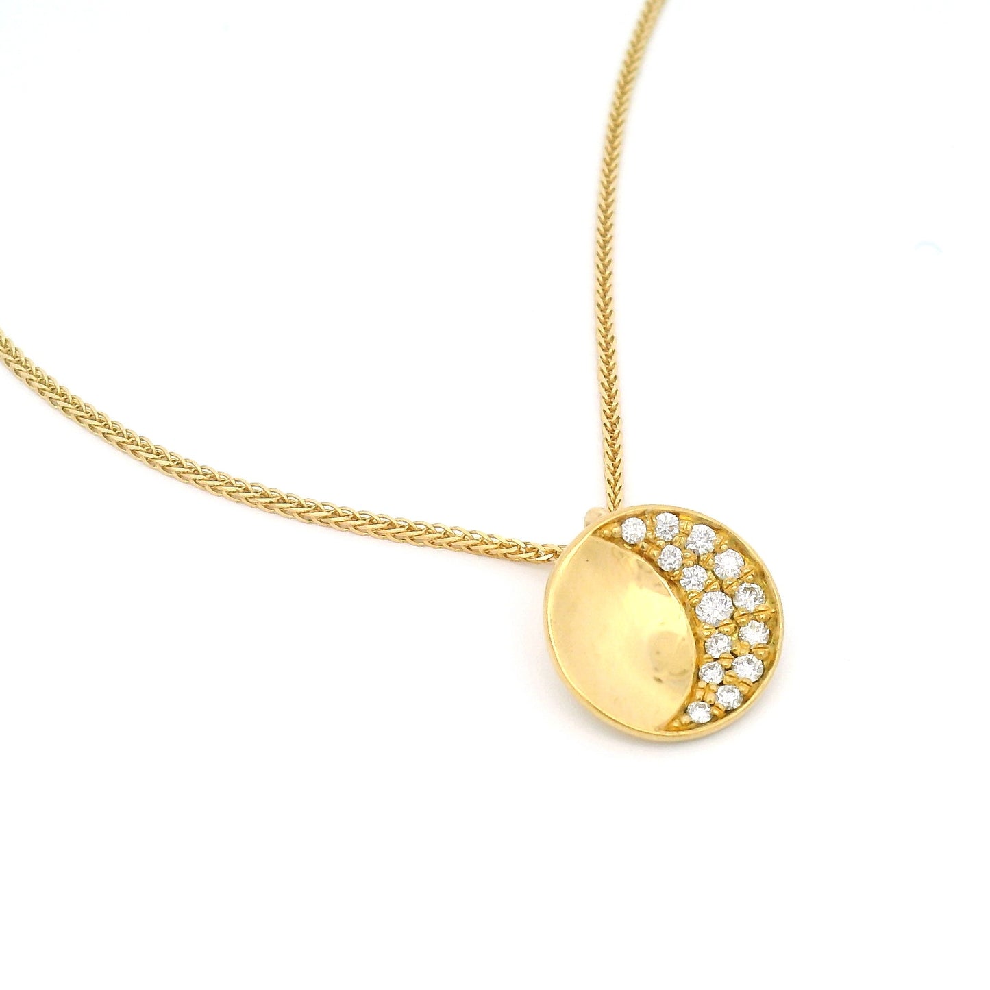 18k Yellow Pave Diamond Crescent Moon Pendant and Chain