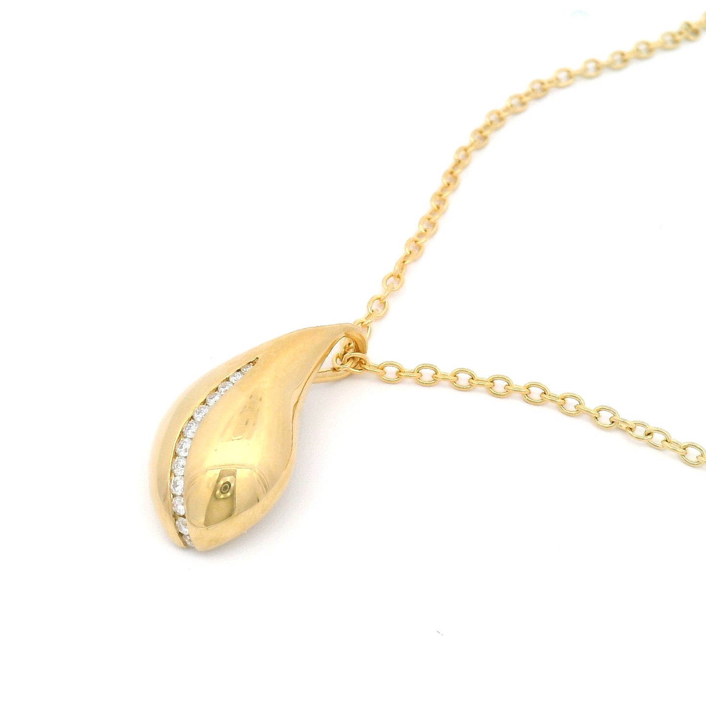18k Yellow Drop Pendant with Channel-Set Diamonds