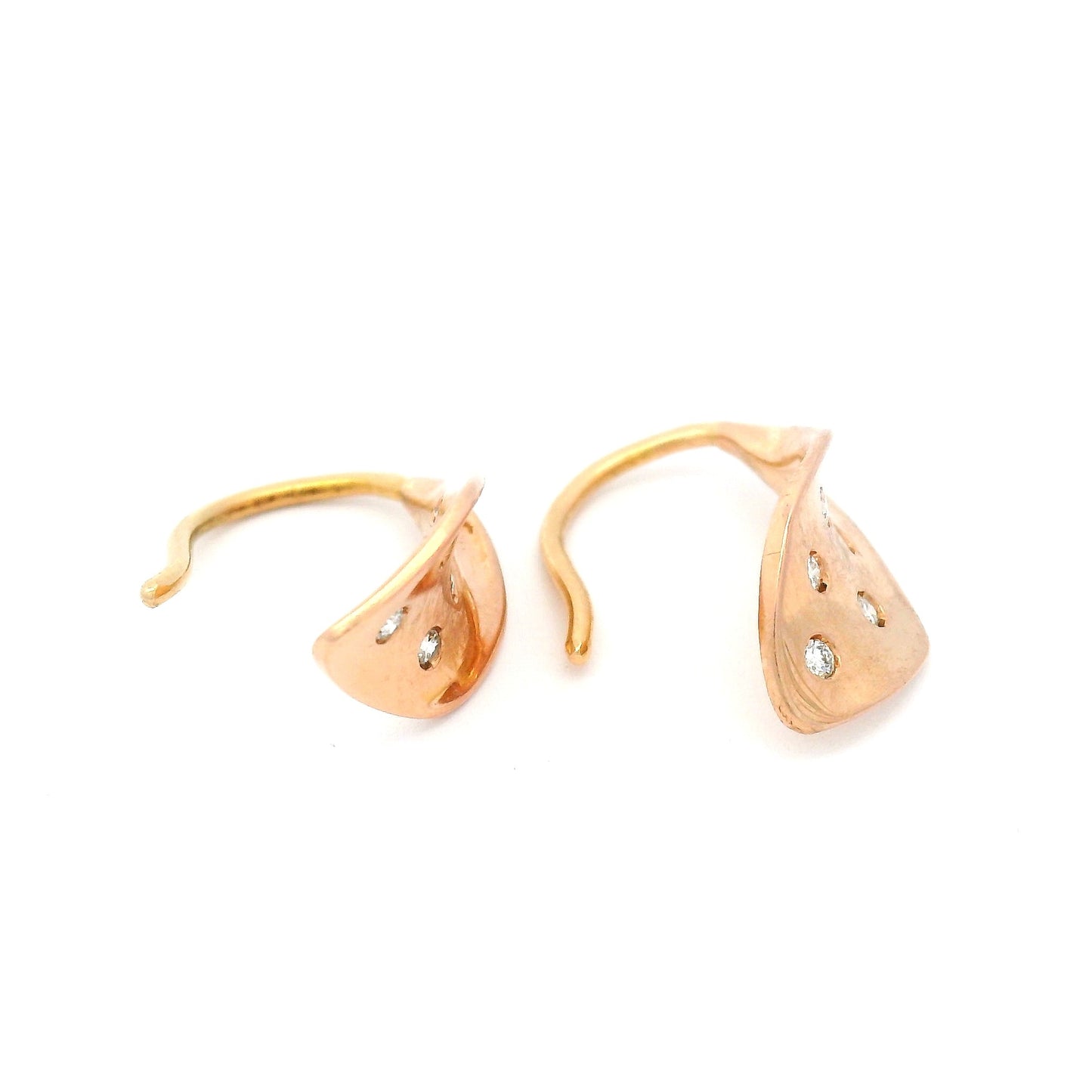 14K Rose Gold and Diamond Flourish Drop Earrings