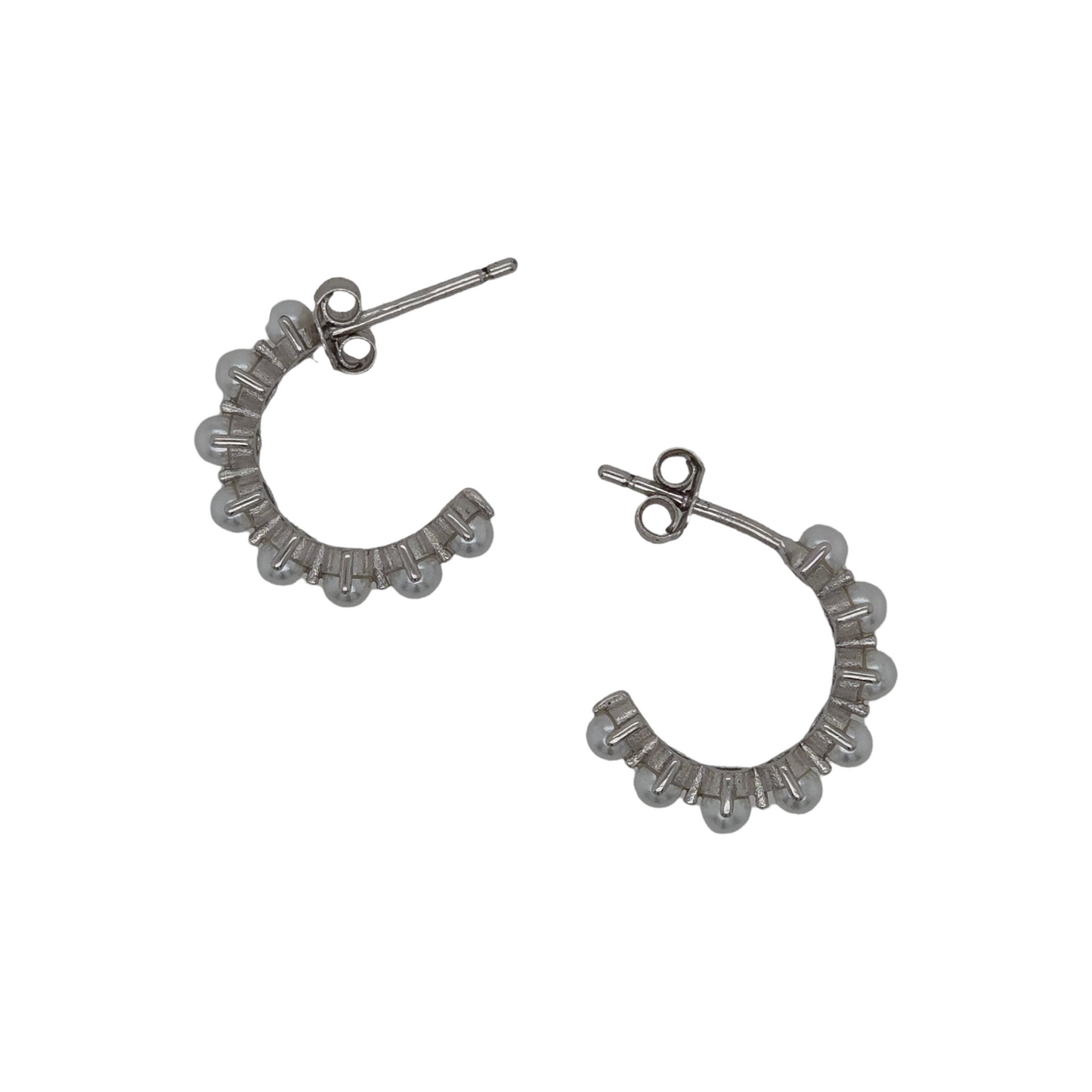 Silver Pearl Hoops
