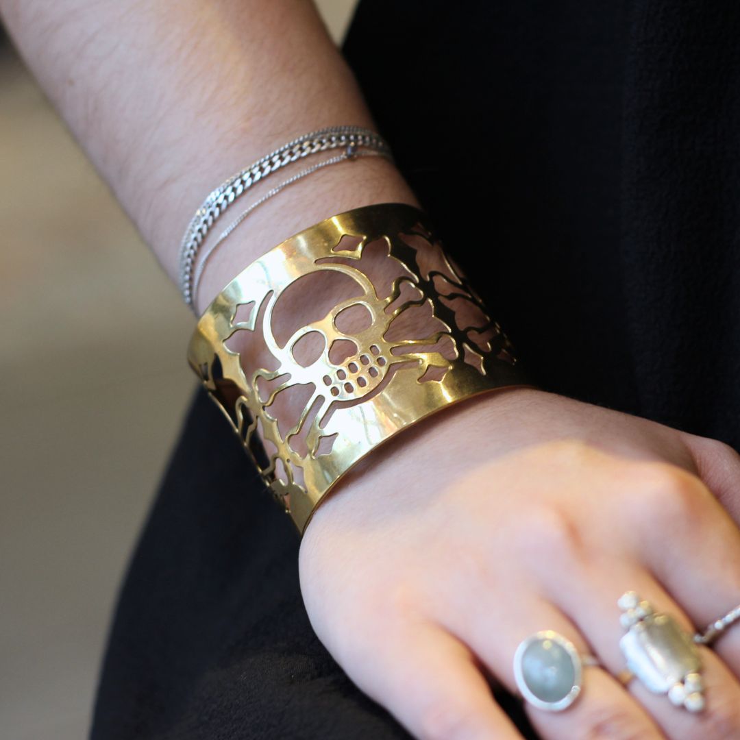 Brass Skull & Bones Cuff