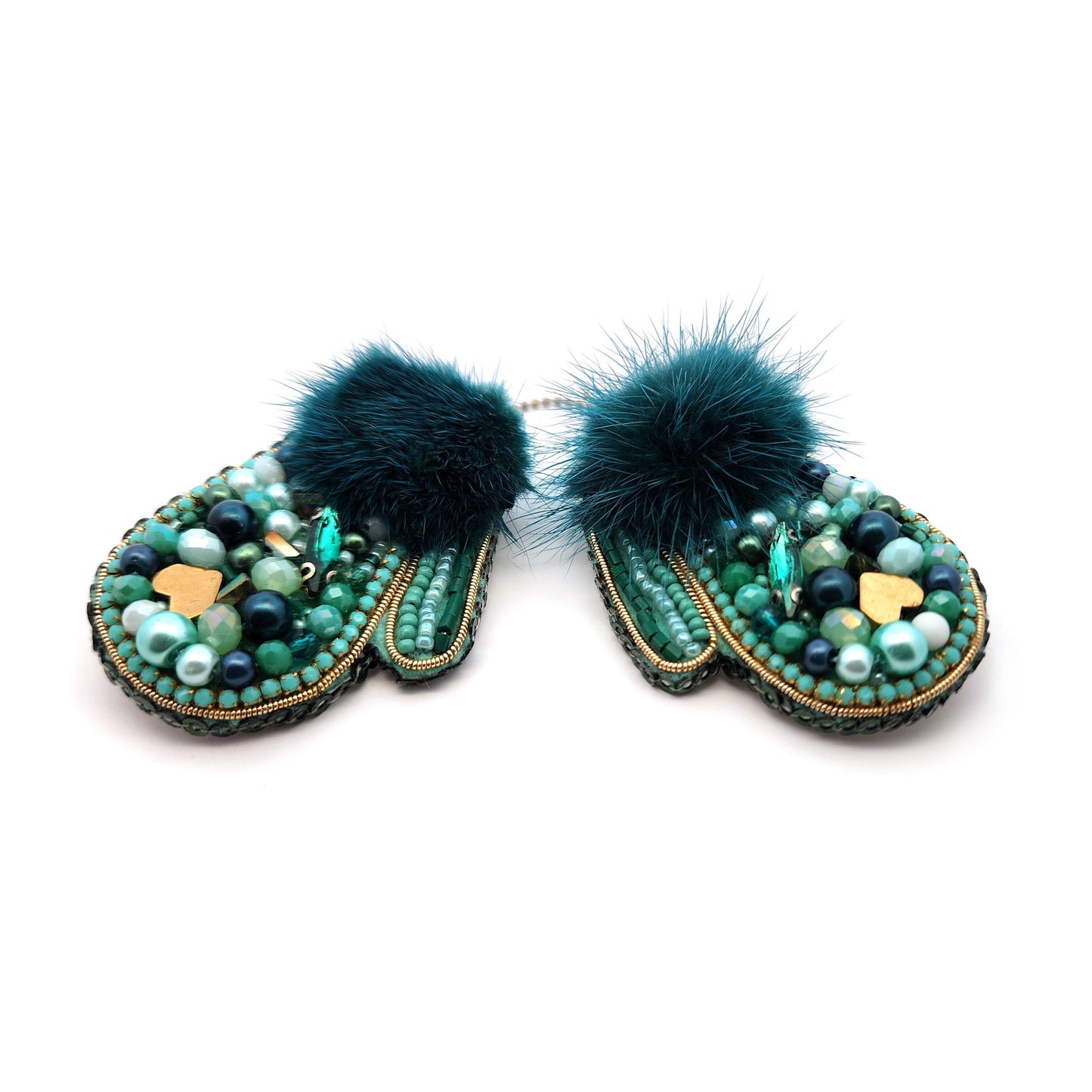 Green Holiday Mittens Brooch