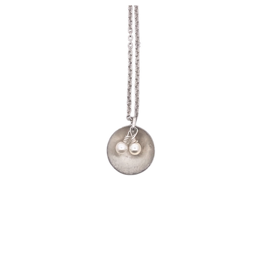 Silver Oyster Double Pearl Pendant