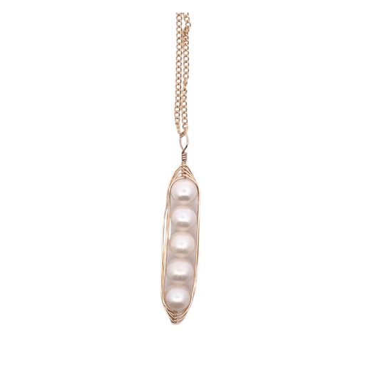 5 Pearl Pea Pod Pendant - Gold Filled
