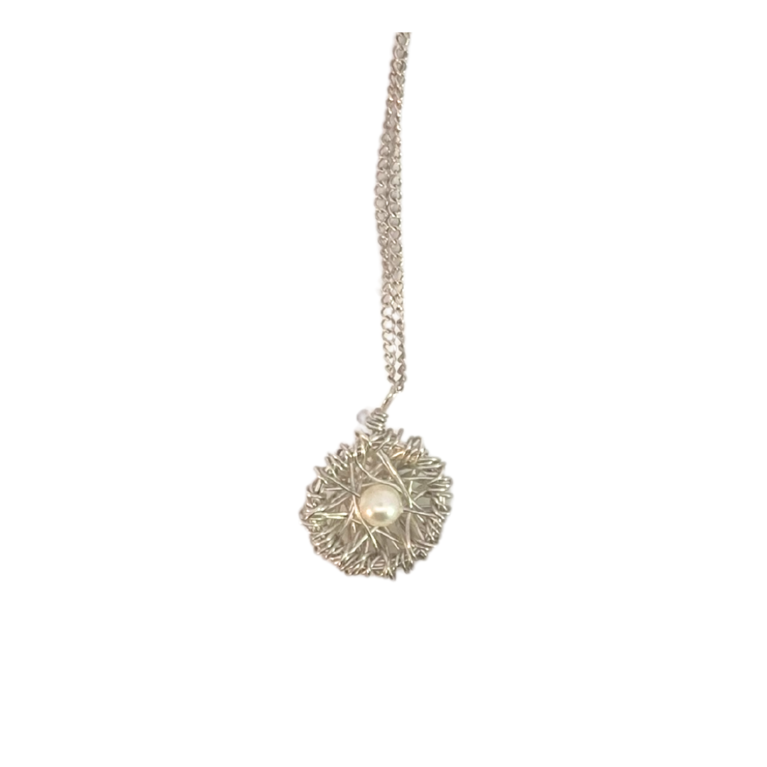 Nest Pendant with White Pearl