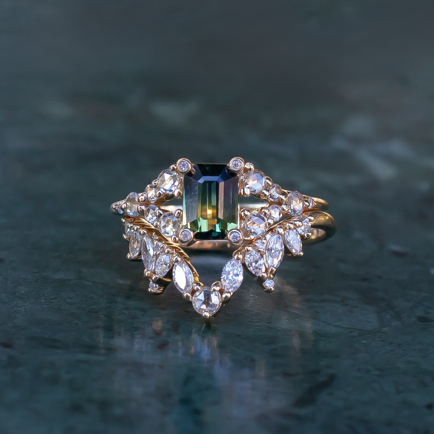 14k Yellow Contour Wedding Band with 0.30cts Mixed Diamonds