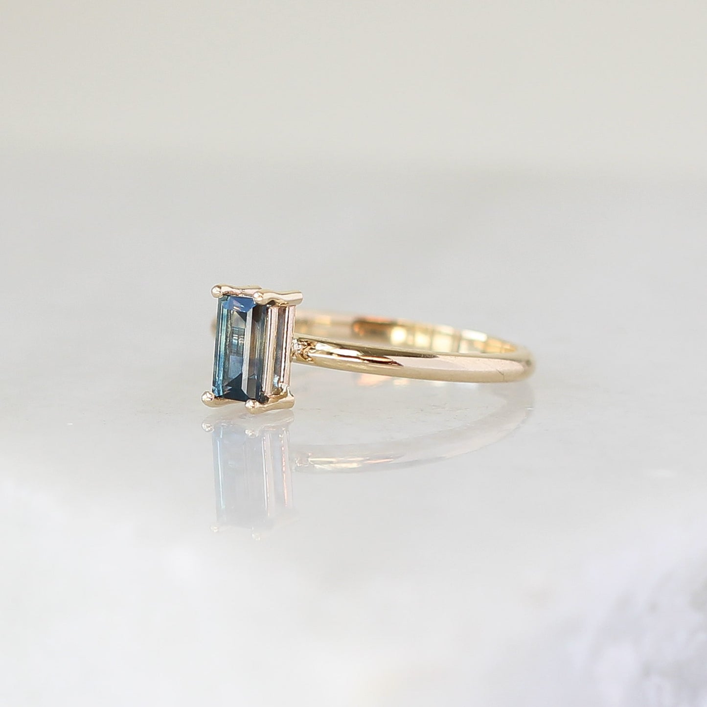 Teal Baguette Sapphire Engagement Ring