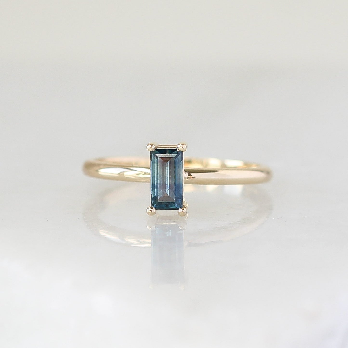 Teal Baguette Sapphire Engagement Ring