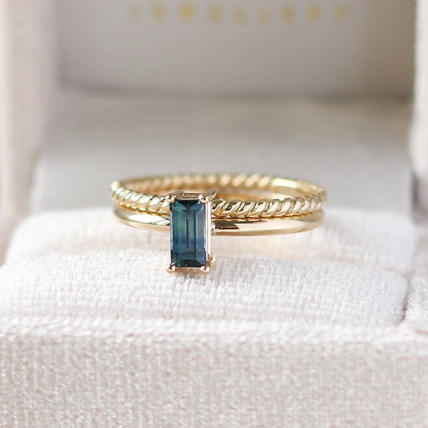 Teal Baguette Sapphire Engagement Ring