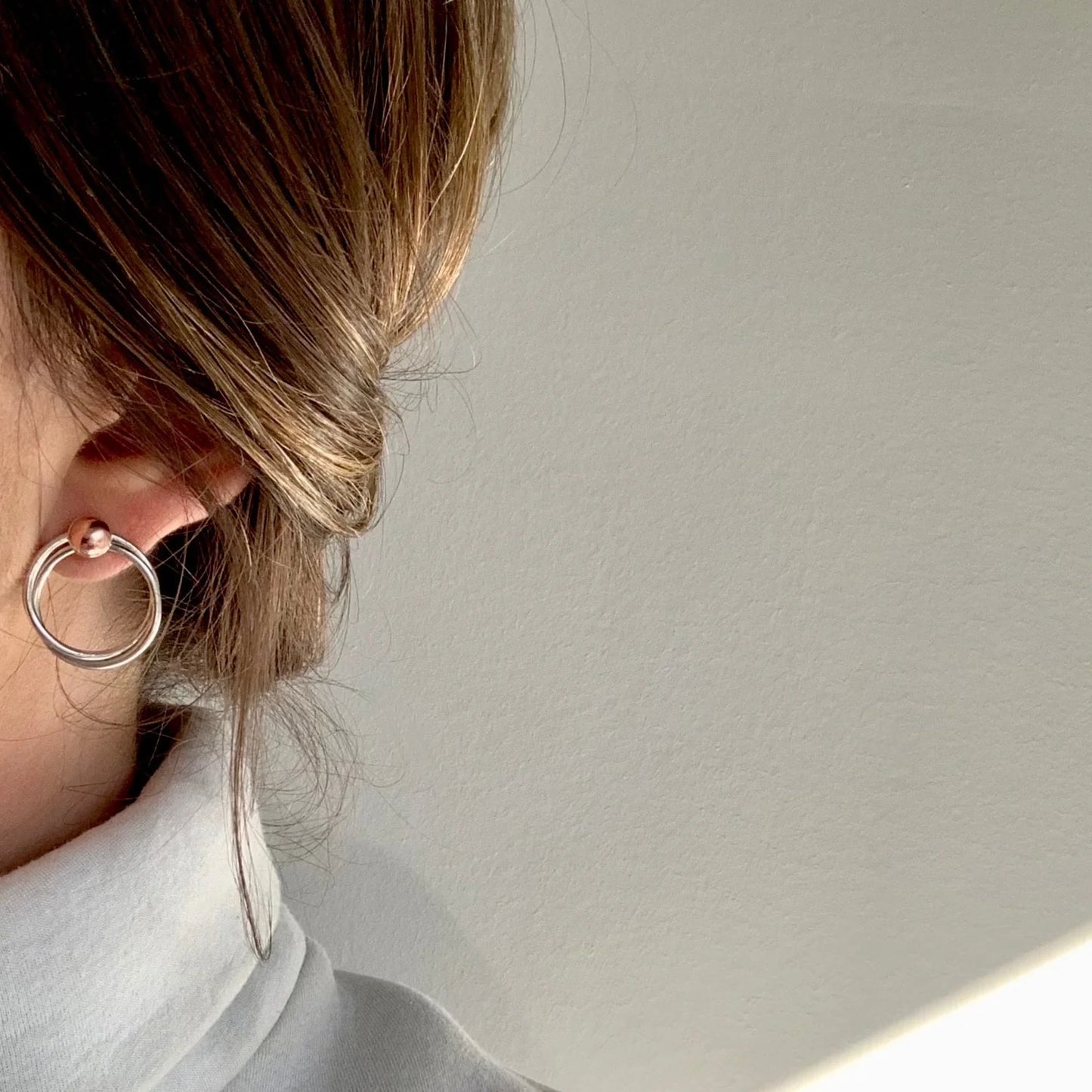 Silver and Copper Hoop Dot Earrings