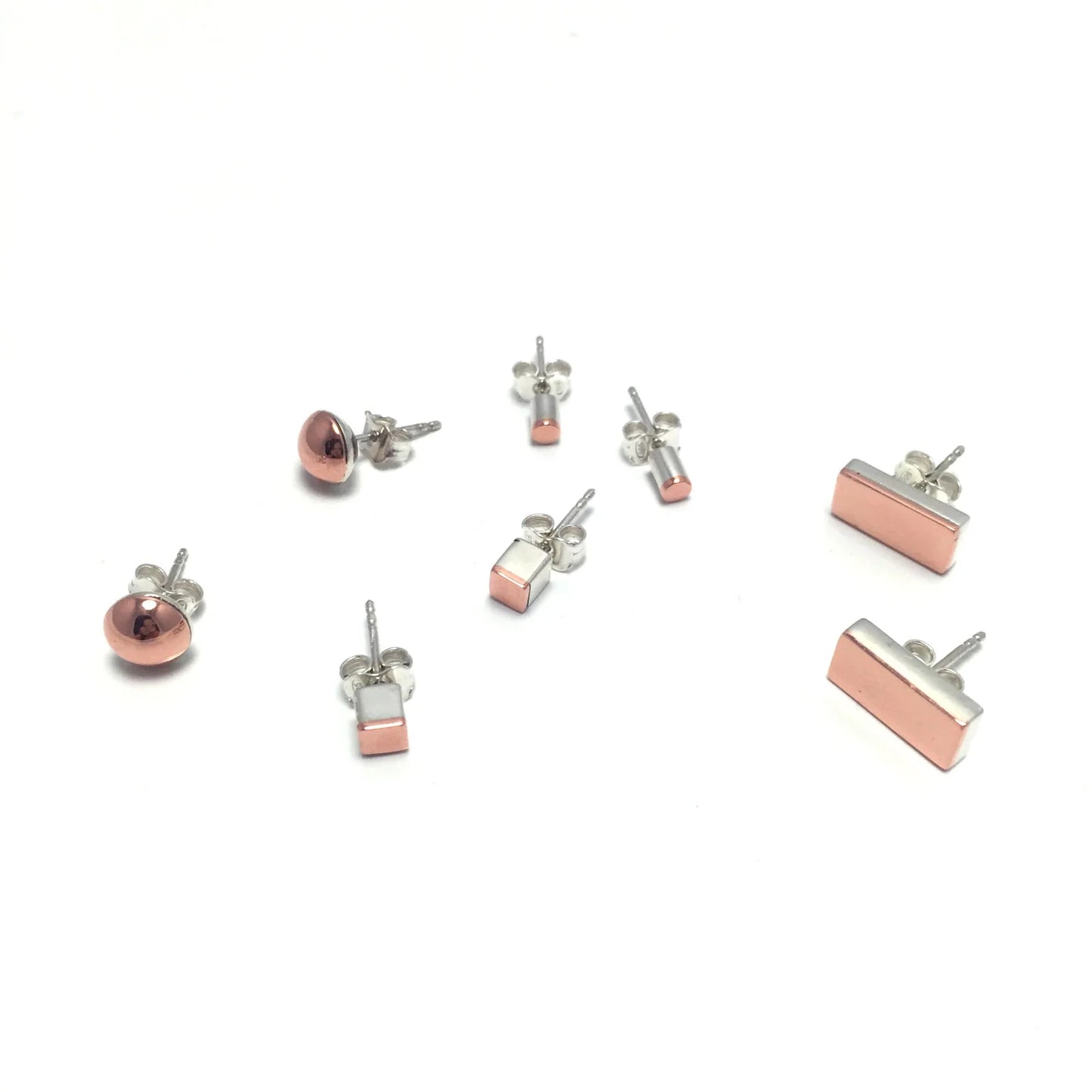 Cubed Silver and Copper Stud Earrings