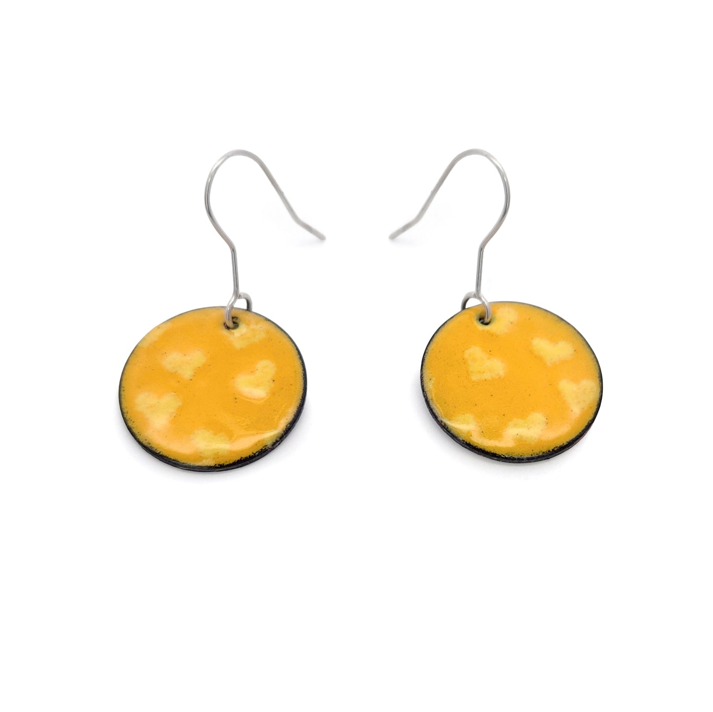Yellow Enamel Heart Earrings