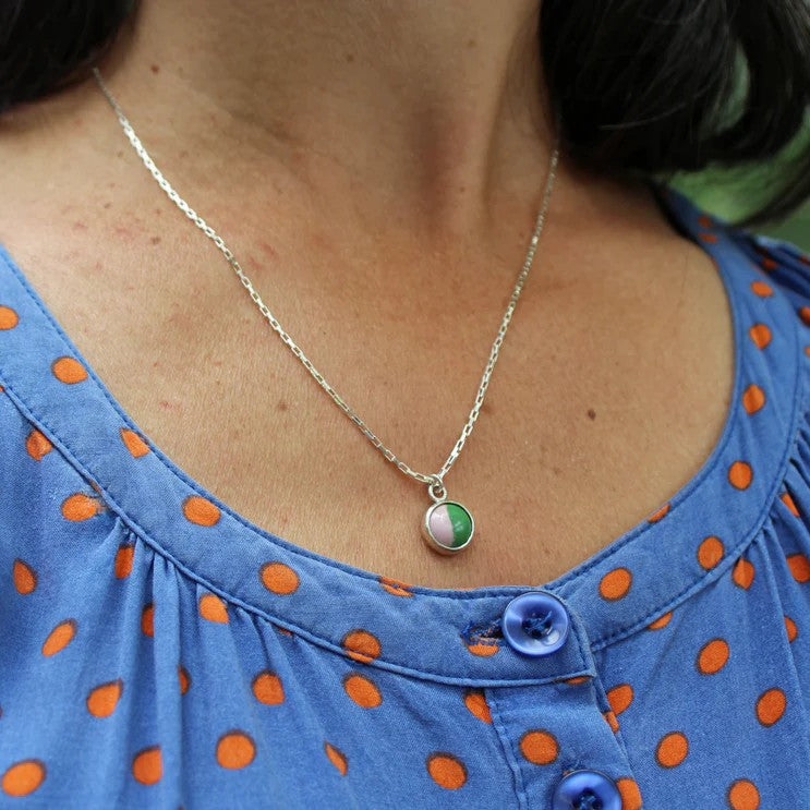 Pink & Green Enamel 2-Tone Pendant