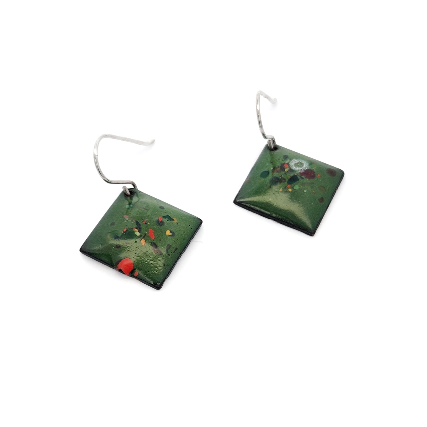 Square Green Enamel Confetti Earrings