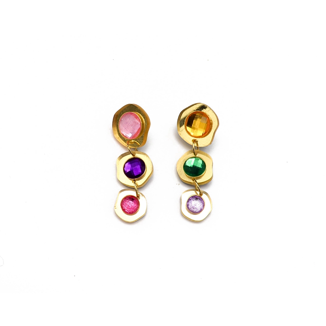 Reflective Gold Gem Short Drop Earrings