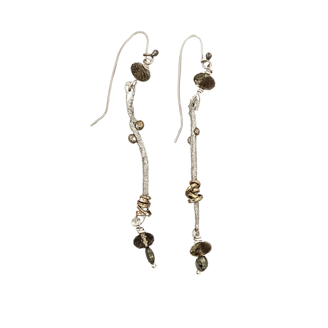 Long Twig Earrings with Pyrite