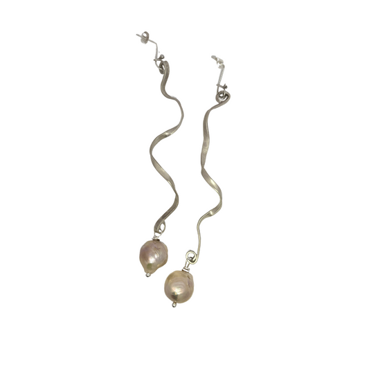 Curled Wire Earrings with Pearl