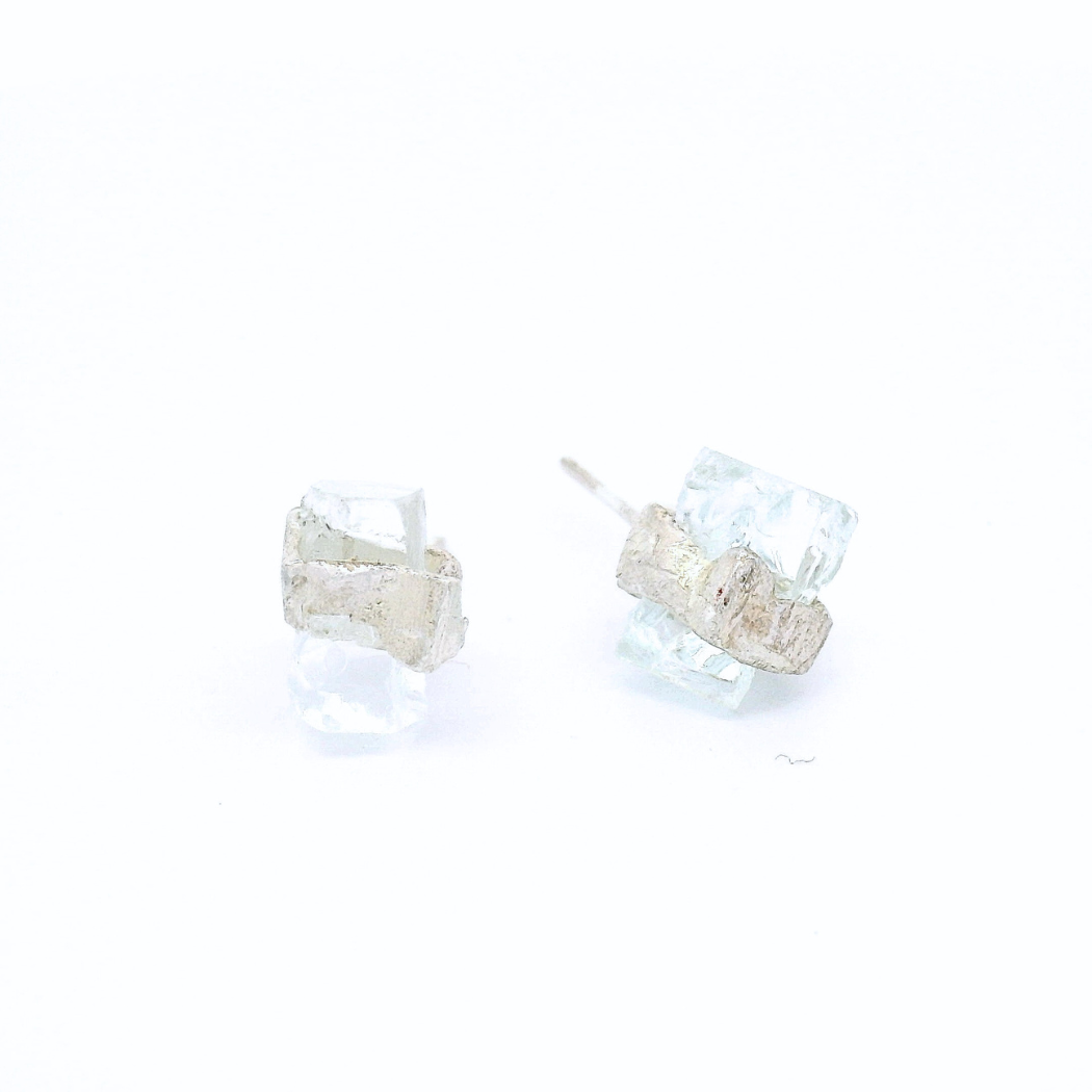 Sterling Silver Bus Stop Glass Stud Earrings