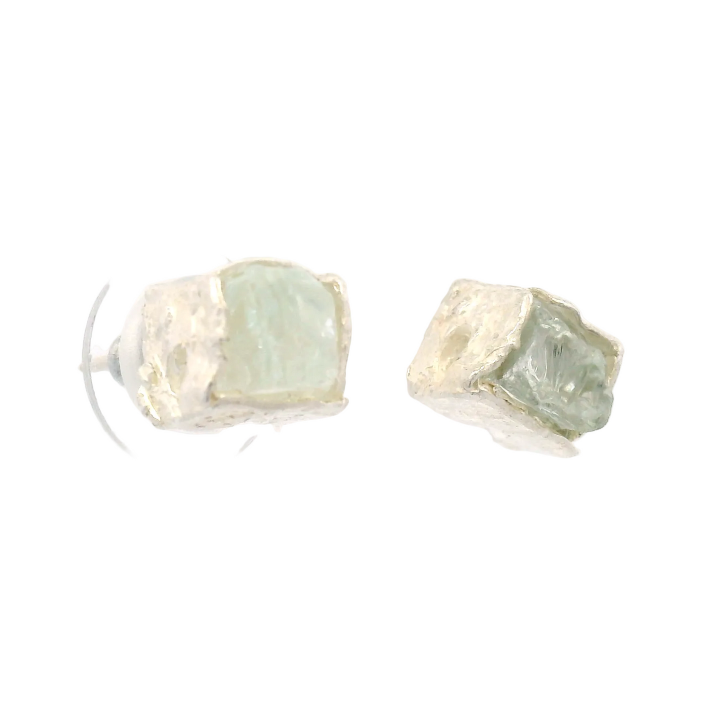 Silver Bus Stop Cube Stud Earrings