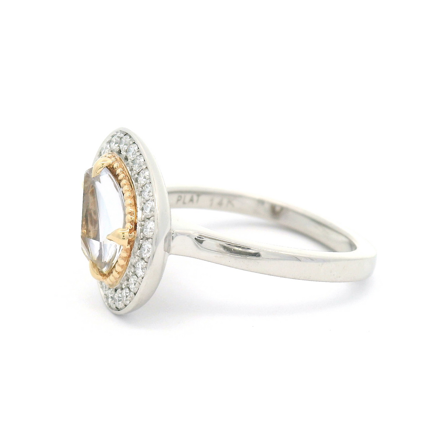 Platinum and 14k Yellow Ring with 1.25ct Free-Form Rose-Cut Sapphire and Accent Diamond Halo