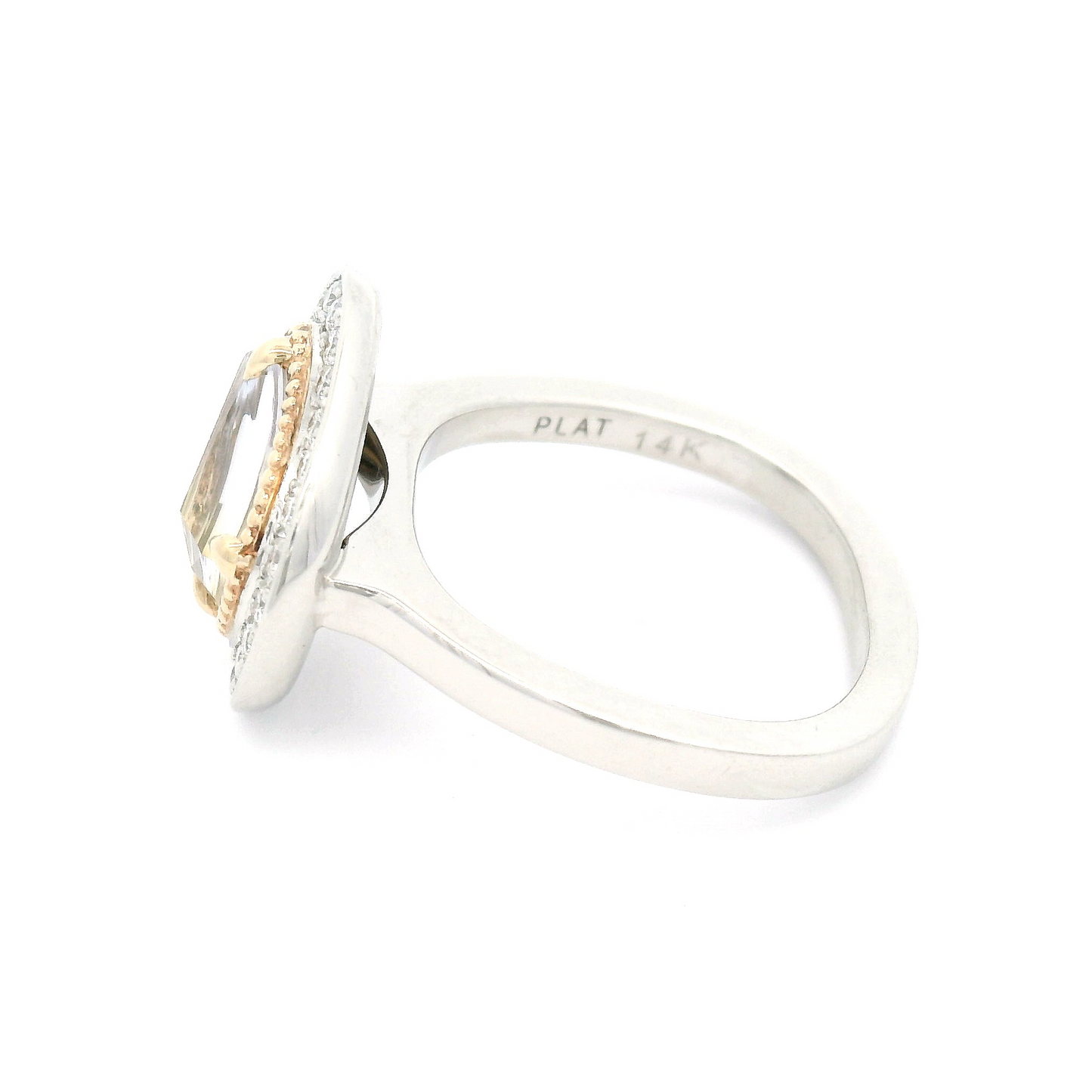 Platinum and 14k Yellow Ring with 1.25ct Free-Form Rose-Cut Sapphire and Accent Diamond Halo
