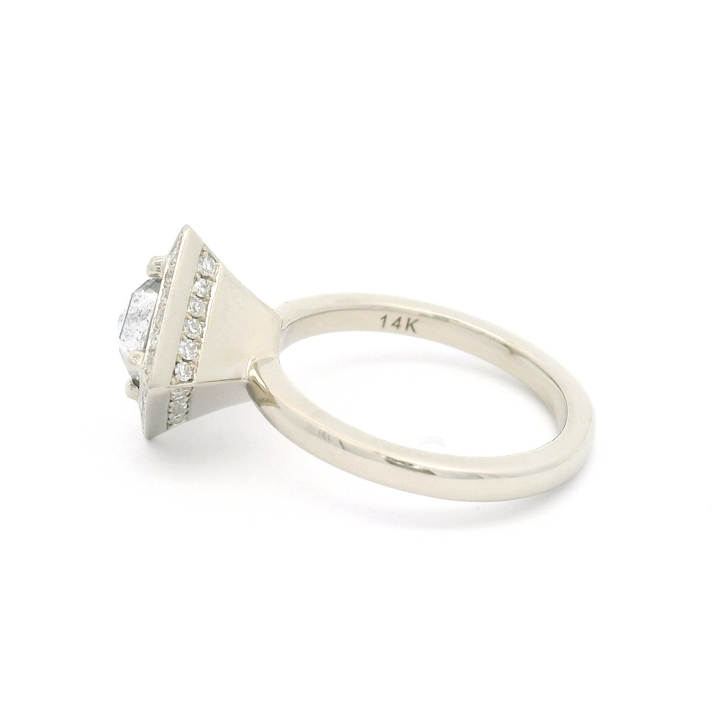 14k White Engagement Ring with 0.63ct Salt & Pepper Rose-Cut Diamond and Accent Diamonds
