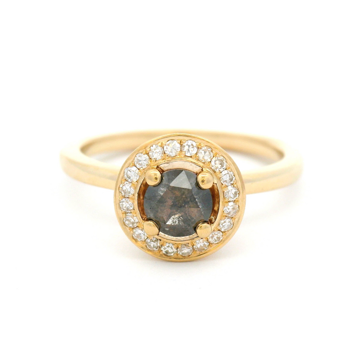 14k Yellow Engagement Ring with 0.36ct Rose-Cut Diamond and Accent Diamond Halos