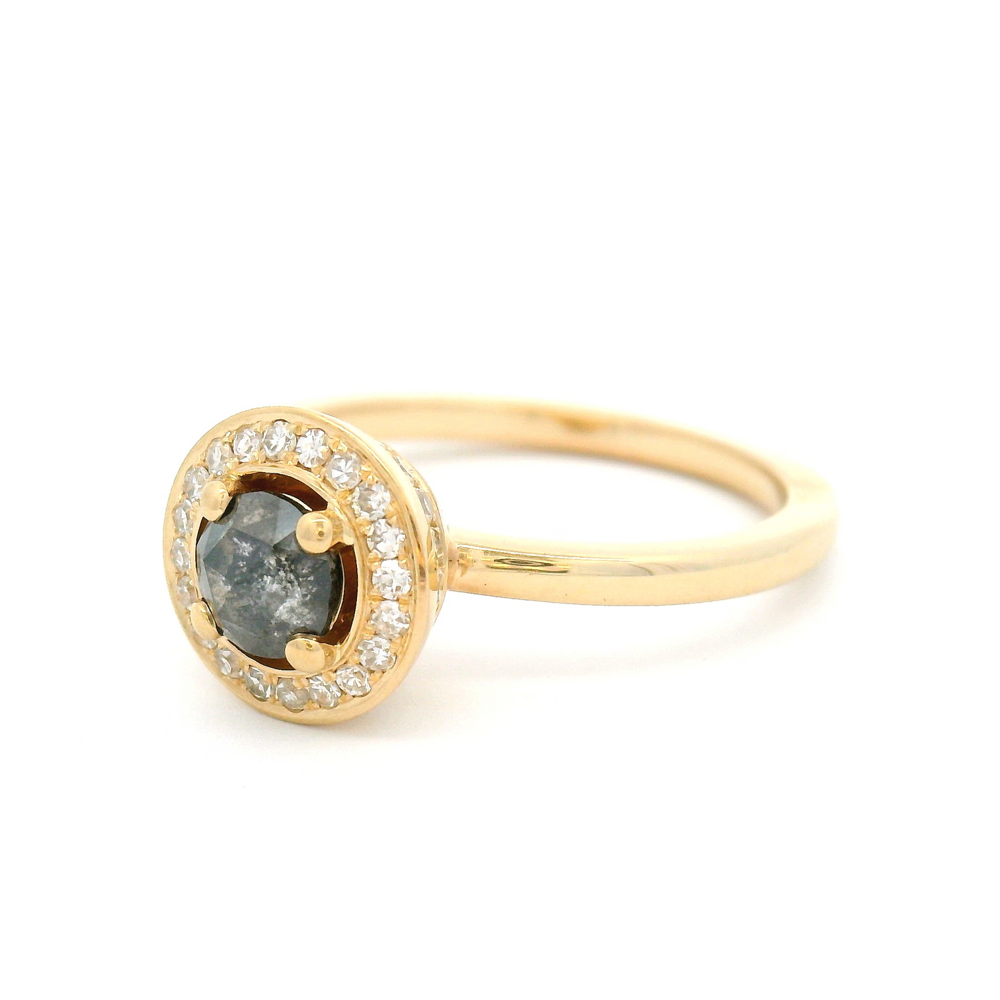 14k Yellow Engagement Ring with 0.36ct Rose-Cut Diamond and Accent Diamond Halos