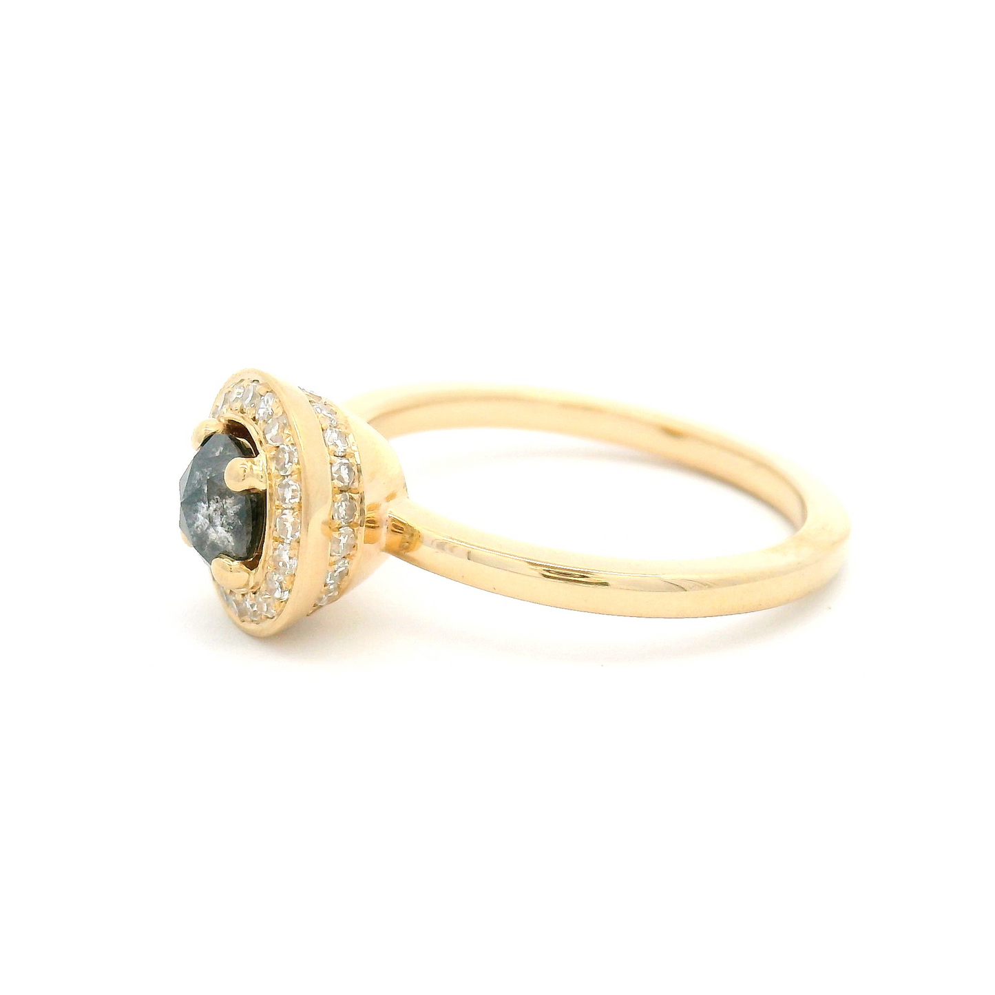 14k Yellow Engagement Ring with 0.36ct Rose-Cut Diamond and Accent Diamond Halos